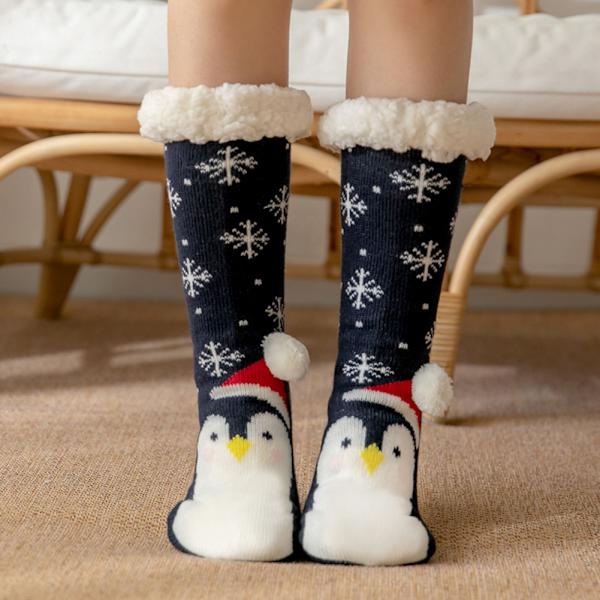 Julstrumpor damer Penguin Santas Mönsterdesign Hem Sömntofflor Strumpor vadderade mattstrumpor Green Bell