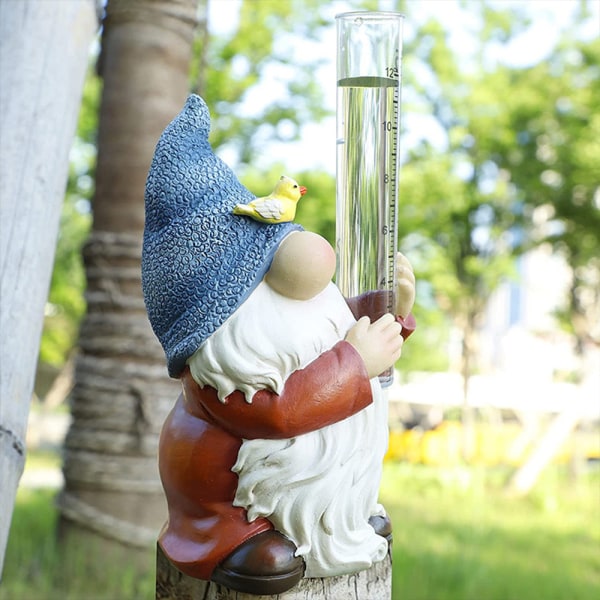 Gnome Regnmätare Staty Resin Gnome Trädgårdsstaty Trädgård Utomhusdekoration Test Tube Dwarf