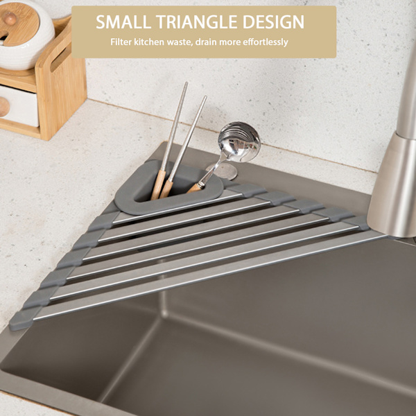 Diskbänksmonterade trianglar Dräneringsställ Hushållsbestick Torkställ för hemkök Light Grey Small