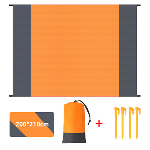 Utomhus sandtät strandmatta bärbar hopfällbar fickcampingmatta med 4 insatser för vandring camping Orange Gray 200*210cm
