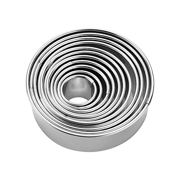 11 st rostfritt stål kakskärare set Mousse kex rund skärring små molds varierar från 0,9-3,6 tum OPP Bags