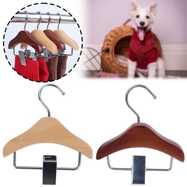 Mini Tøjbøjle Kæledyrstøjstativ Multifunktionel Mini Træ Tøjbøjle Med Clips Retro Color