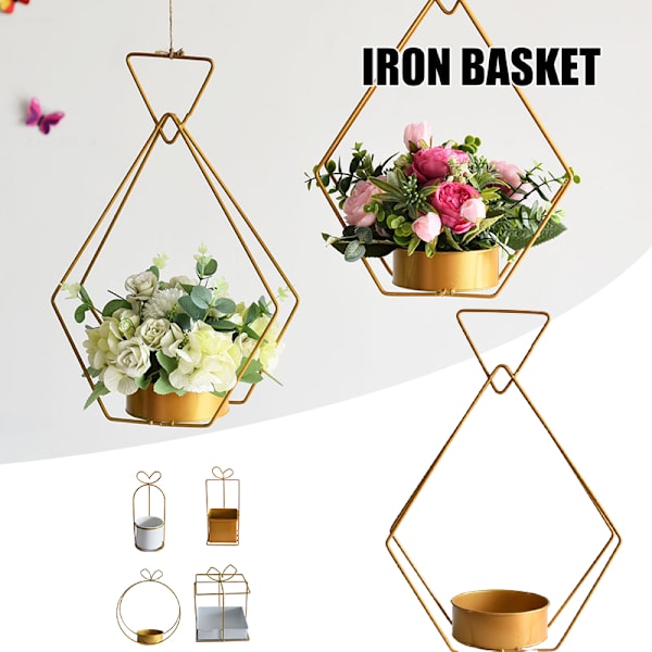 Nordic Portable Järn Dekorativ Blomkorg Planterare Smidesjärn Geometrisk växtkruka Hem Vardagsrum Kontorsinredning Small Square Cake Box