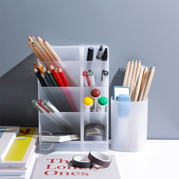 Creative Multifunktionell 4 Grid Desktop Organizer Pennhållare Smink Förvaring Låda Skola Kontorstillbehör Papper Organizer White