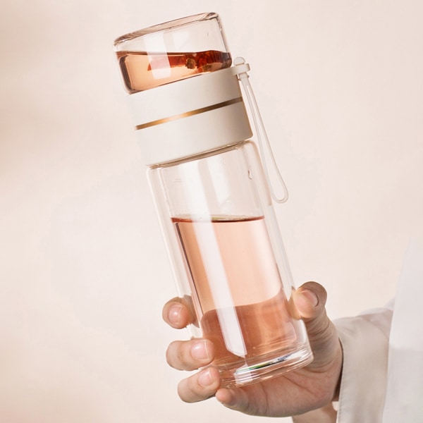 Dubbellager tevattenseparation glaskopp Högtemperaturbeständig vattenkopp för hemkontor Pink 400ml