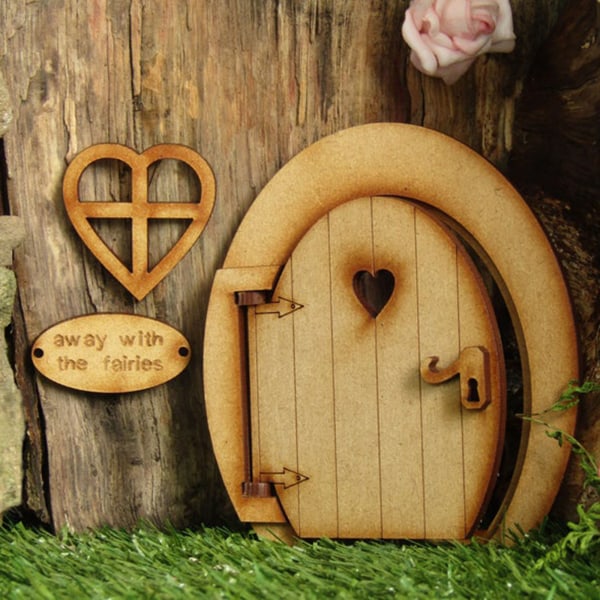 Fairy Tale Trädörr Dekoration Kit Dockhus Miniatyrmöbler 3D DIY Hantverk Prydnad för Utomhusgård 12