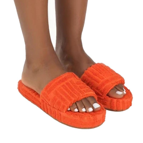 Terry Toweling Slider Slider Tofflor För Kvinnor Flickor Slip-on plysch Skor Hushåll Vinter Supply Orange 41