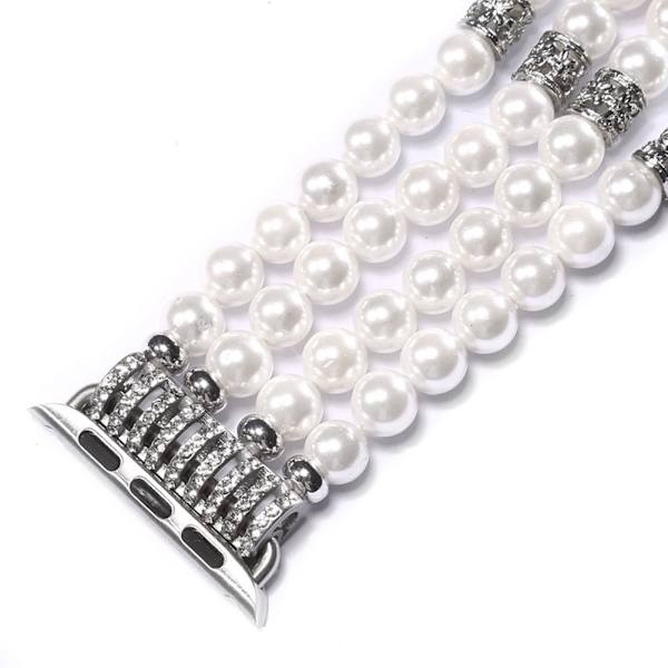 Dam Elegant Pearl Watch Band Stretchy Smycken Watch Band för de flesta fyrkantiga klockor Pink 42 44 45mm