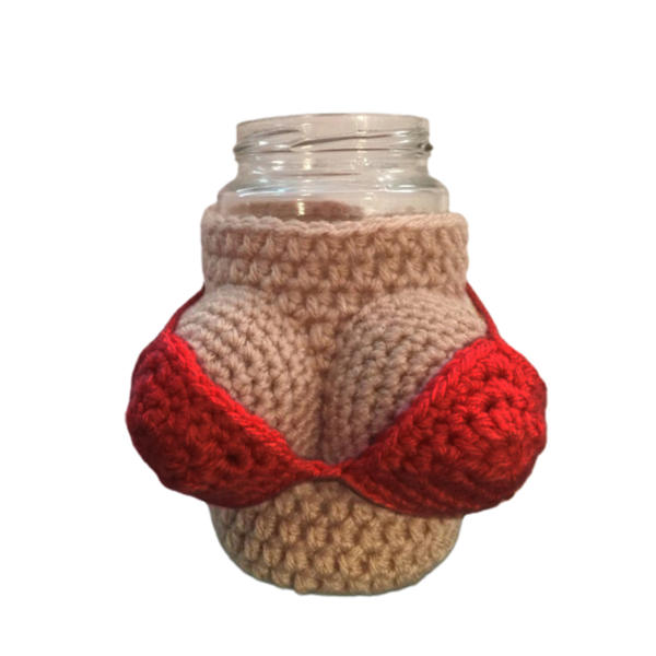 Bikini stickat vinflaskskydd Cover återanvändbar stickad koppärm för julfestbar Red