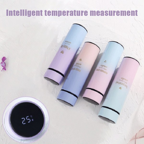 500ml Smart termos vattenflaska LED digital temperaturdisplay rostfritt stål kaffe thermal muggar Gradient Purple
