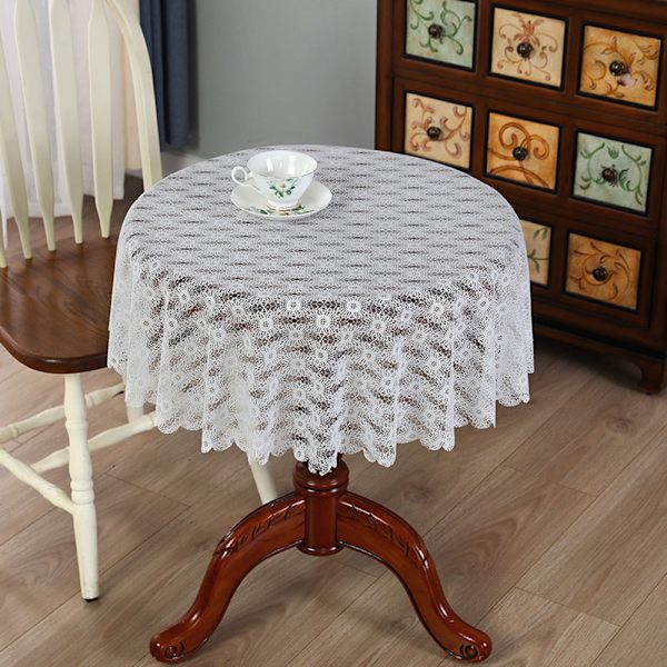 Vit färg rund spets bordsduk Snygg bordsskiva dekorativ täckning för arbetsrum hem Begonia Flower Round Diameter 150cm