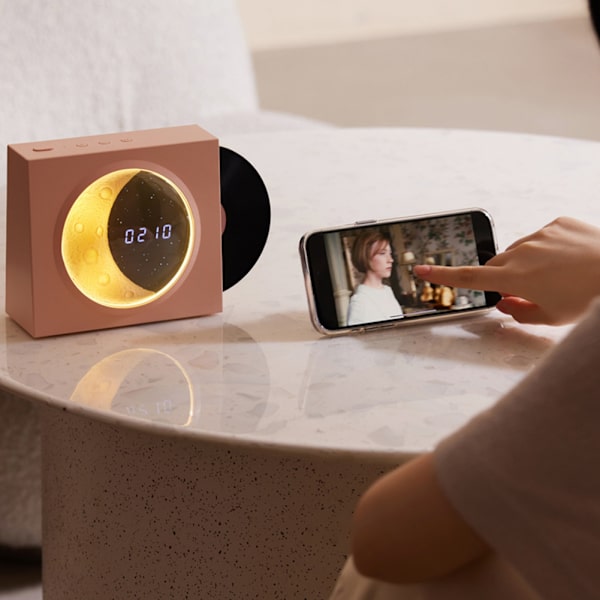 Bluetooth trådlös högtalare med ljus Vinyl-Record Moon Clock Yellow