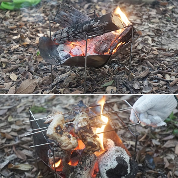 Enkel grill i rostfritt stål med böjda räfflor Design Fleranvändbar Vikbar Lättvikt Hållbar Långvarig för utomhusbruk