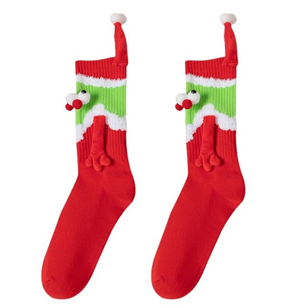 Jultomte håller handen Strumpor För Kvinnor Hög Elastisk Mjuk Andas Strumpa Födelsedag Julpresent Red