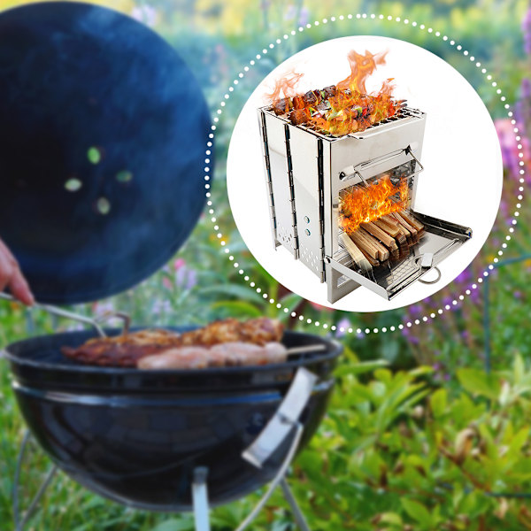 Vikbar Campingvedspis, Bärbar Utomhus BBQ-Spis för Utomhusaktiviteter Silver