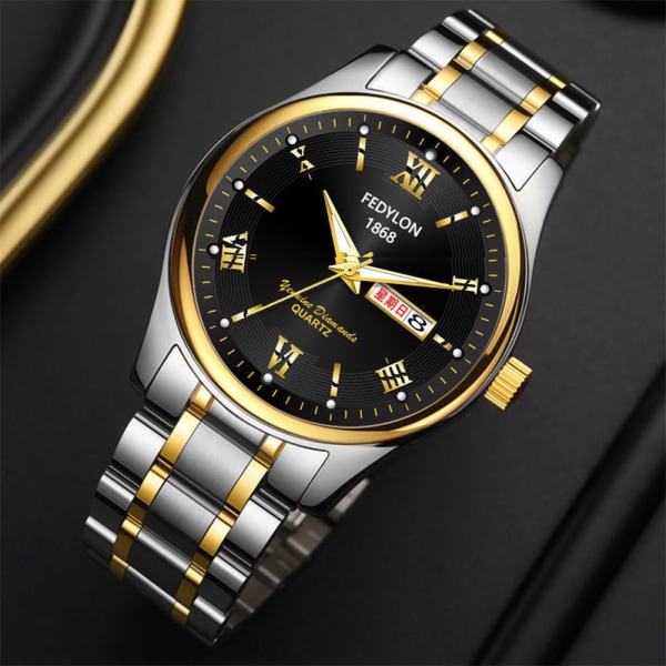 Helautomatisk mekanisk watch för män Enkel vattentät armbandsur Present för födelsedag Pure Black