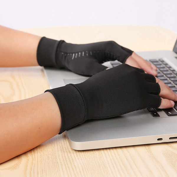 Kompressionshandskar för idrottsåterhämtning Unisex halkfria halvfingerhandskar Black Touch Screen L