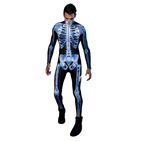 Halloween Sexig Skelett Bodysuit Halloween-kostymer För Unisex 3D Skelettmönster Skinny Jumpsuit Male 2XL