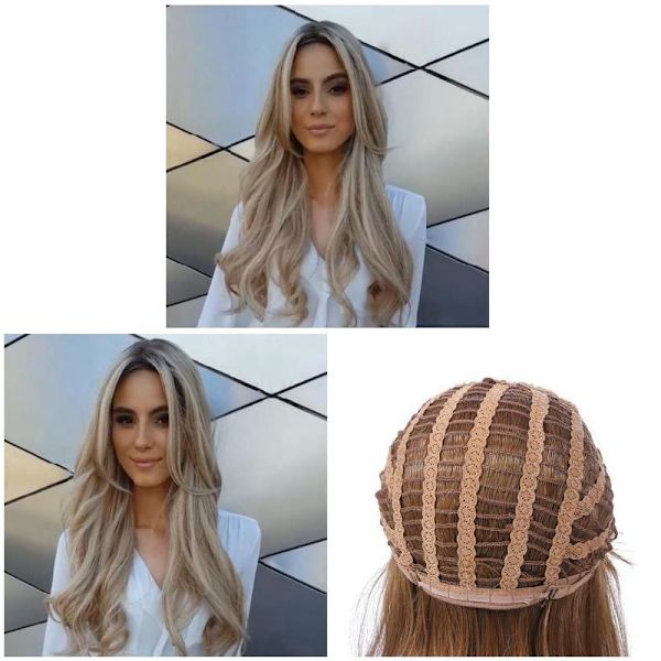 Dam Gradient Blond Lång Lockig Peruk Syntetisk vågigt hår Värmebeständig peruk Glod