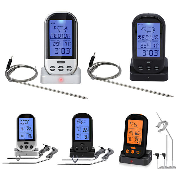 Trådlös digital termometer LCD BBQ Grill Kött Kök Ugn Mat Matlagningstermometer Silver