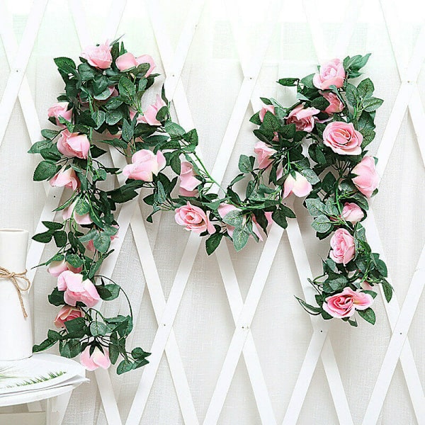 Simulerad Rose Vine Green Leaf Garland Hängande prydnad Lämplig för bröllopsfest Trädgårdsdekoration Red