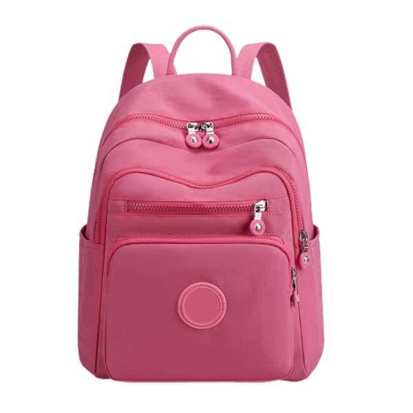 Casual Modern skolryggsäck Stor kapacitet Resväskor för kvinnor Små lätta nylon med flera ytter Dagsäck Rose Pink