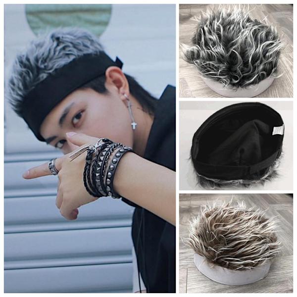 Rolig stickad peruk cap för män Mode andas mjuka hattar för män Manliga tonåringar Black and Black