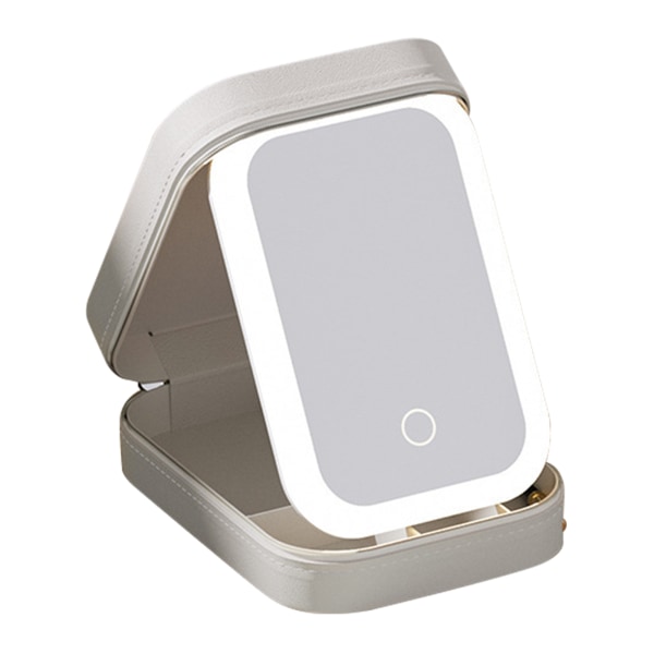 LED sminkspegel förvaringsbox med ljus Bärbar smyckeskrin med stor kapacitet för hem/resor White