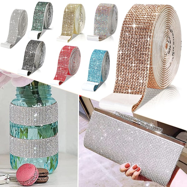 DIY Rhinestone självhäftande band Lätt att använda Kristaller Dekorationsremsor för hantverk Bright Red 12 Rows