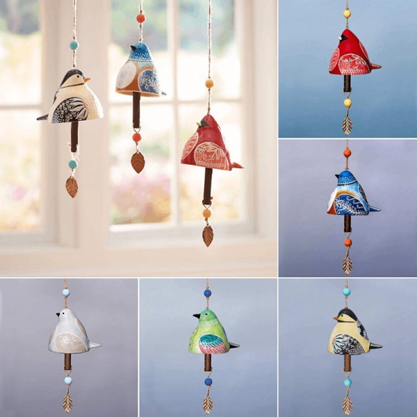 Fåglar Vindklockor Handgjorda Resin Fågelstaty Wind Chime Kreativ hängande dekor för utomhusfönster trädgård Beige