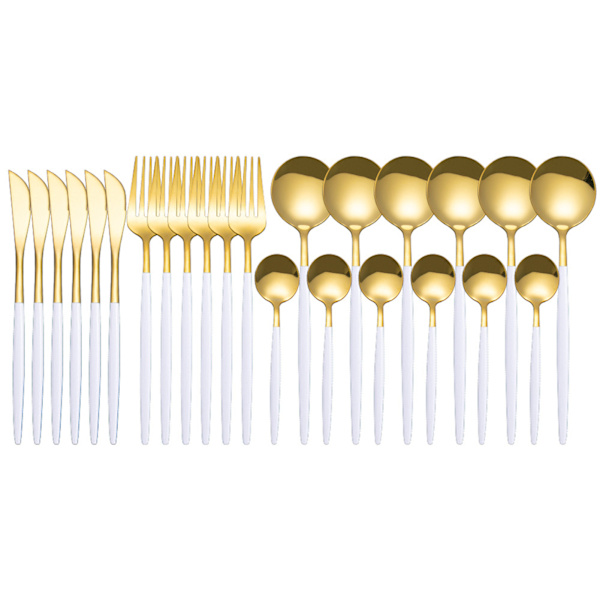 24st rostfritt stål set Elegant spegelpolerad servis för bröllop Thanksgiving jul White Gold