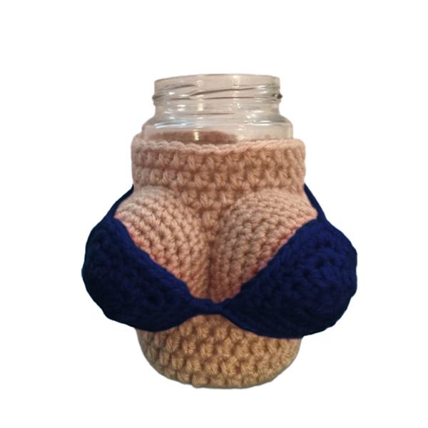 Bikini stickat vinflaskskydd Cover återanvändbar stickad koppärm för julfestbar Dark Blue