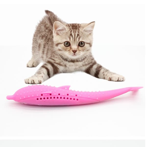 Katt Silikon Delfinformade Molar Leksaker Smart Interaction Mint Pet Leksaker Slipa tänder läcker mat Tuggleksaker Blue