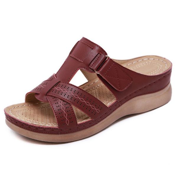 Ortopediska damskor med öppen tå sandaler Platformtofflor damer sommar Beach Gummi Mjuk sula Wine Red 39