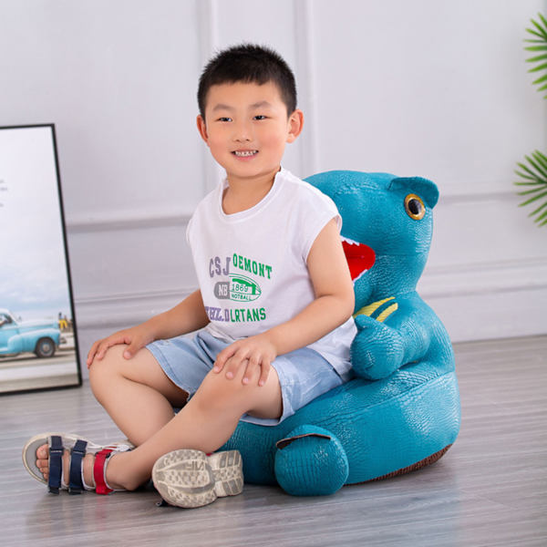 Dinosaurieformad plysch barnsoffa Tecknad figur Mjuk golvstol Leksak med ryggstöd och armstöd för toddler som lär sig sitta Gray