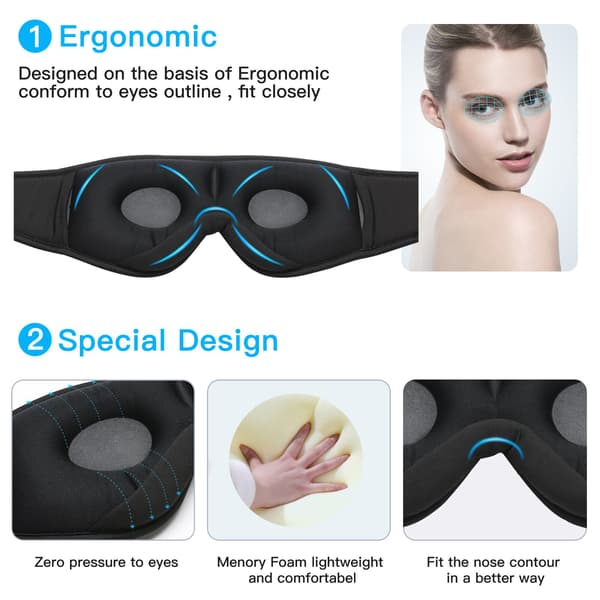 Trådlösa sovhörlurar Bluetooth 3D sovmask för resor, Gits för kvinnor män rosa