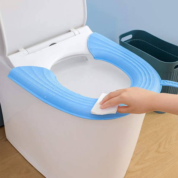 Cover Vattentät toalettsitsdyna med handtag Soft Thicken EVA självhäftande toalettsitsöverdrag Kuddar Blue