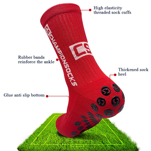 Halkskyddande strumpor med högt rör för vuxna svettabsorberande sockor som andas för fotboll fotboll Red 5 Pairs
