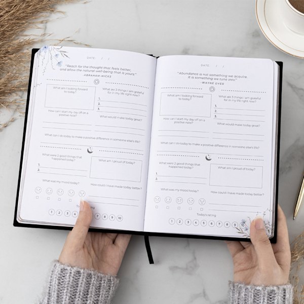 A5 Daily Self Care Journal med guldfolie Enkel stil kakel anteckningsbok present till vänner familj Beige