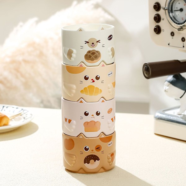 Japansk Tegneserie Kat Krus Sjovt Sød Stabelbare Katte Krus Gave Til Elskere Venner Khaki Donuts