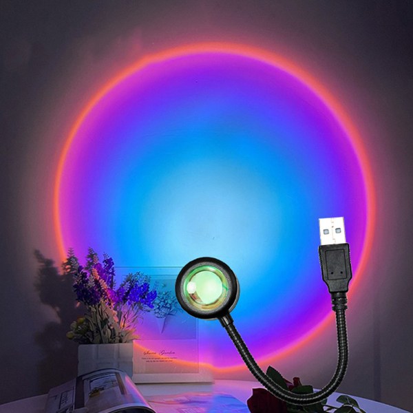 USB Solnedgångslampa Projektionslampa Rum Bakgrund Vägg Atmosfärljus Färgad solljuslampa För Selfie Party Heminredning Colorful