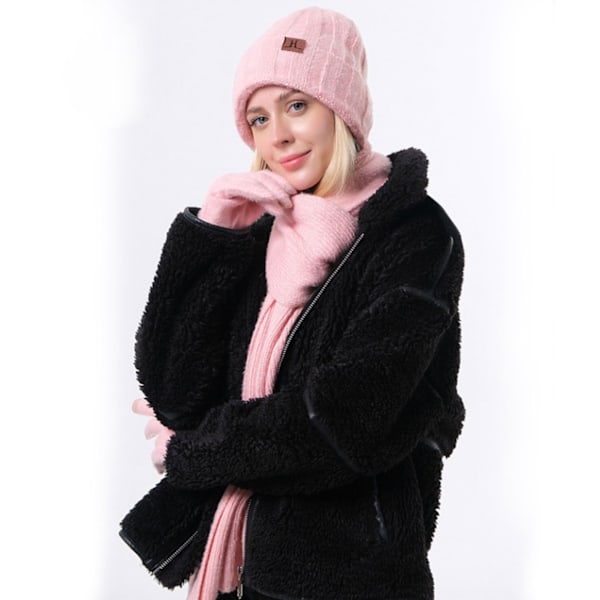 Vintermössa Halsduk Handskar Set Unisex Slouchy Halsduk Varm Stickad Mössa För Utomhus Grey
