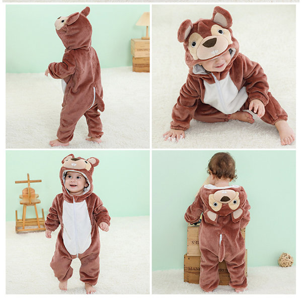 Barn Flanell Plysch Overall Söt Cartoon Djur Design Huva Onesie Pyjamas Smart Mouse 120