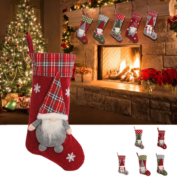 Julstrumpa med 3D-tomtar Santa Loop Design Hållbar Långvarig Lättvikt Bästa presenten till jul nyår Red Pocket Dot