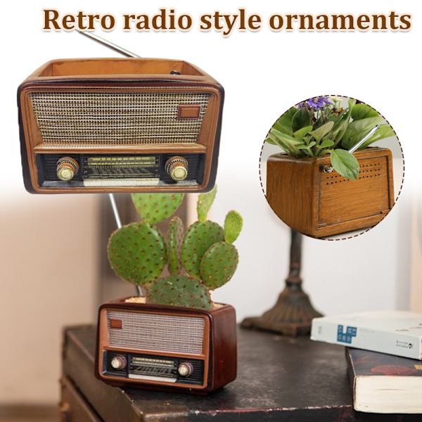 Creative Planter Kruka Retro Radioformad Blomkruka Multi Purpose Resin Succulent Bonsai Planthållare Ornament för kontor Dark Brown