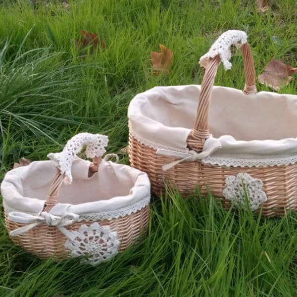 Förvaringskorg Matkorg Rottingflätad Äggkorg Bärbar present Picknick Frukt Liten vävd bambu följekorg Medium Red Plaid