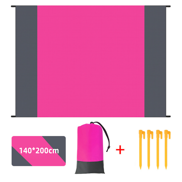 Utomhus sandtät strandmatta bärbar hopfällbar fickcampingmatta med 4 insatser för vandring camping Rose Red Gray 140*200cm