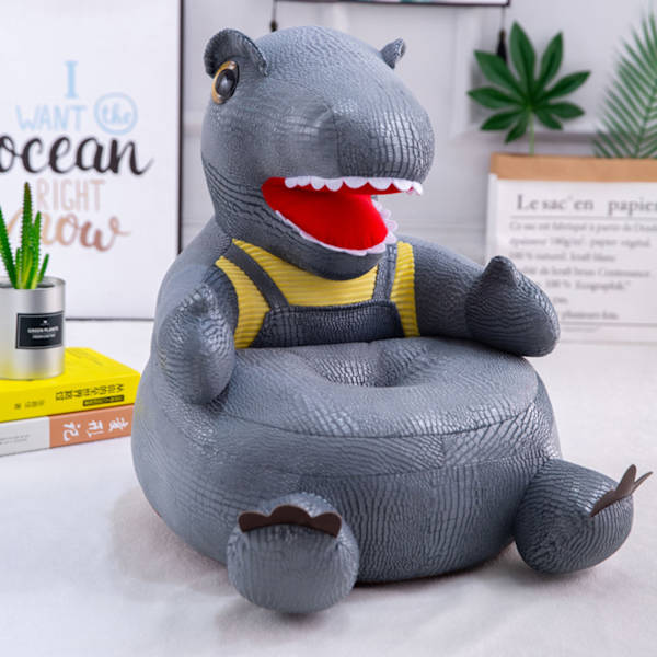 Dinosaurieformad plysch barnsoffa Tecknad figur Mjuk golvstol Leksak med ryggstöd och armstöd för toddler som lär sig sitta Gray