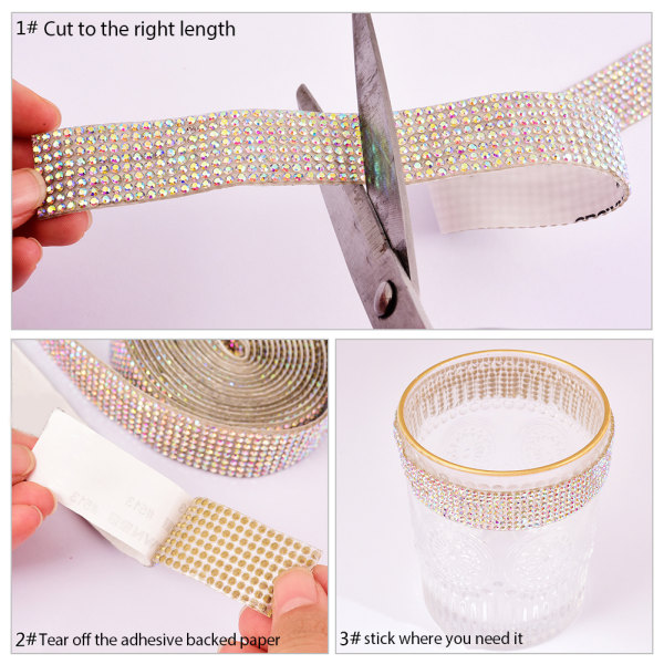 Glänsande Kristall Strass Tejp Crystal Rhinestone Tapes Stark Självhäftande Tejp för DIY-Dekoration Rainbow 2.2cm