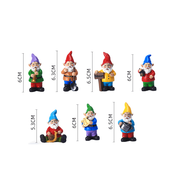 Mini Gnomes Hartsprydnad Handmålad Micro Landskapsdekoration Söta dvärgar Staty för trädgård gräsmatta 7-piece Set